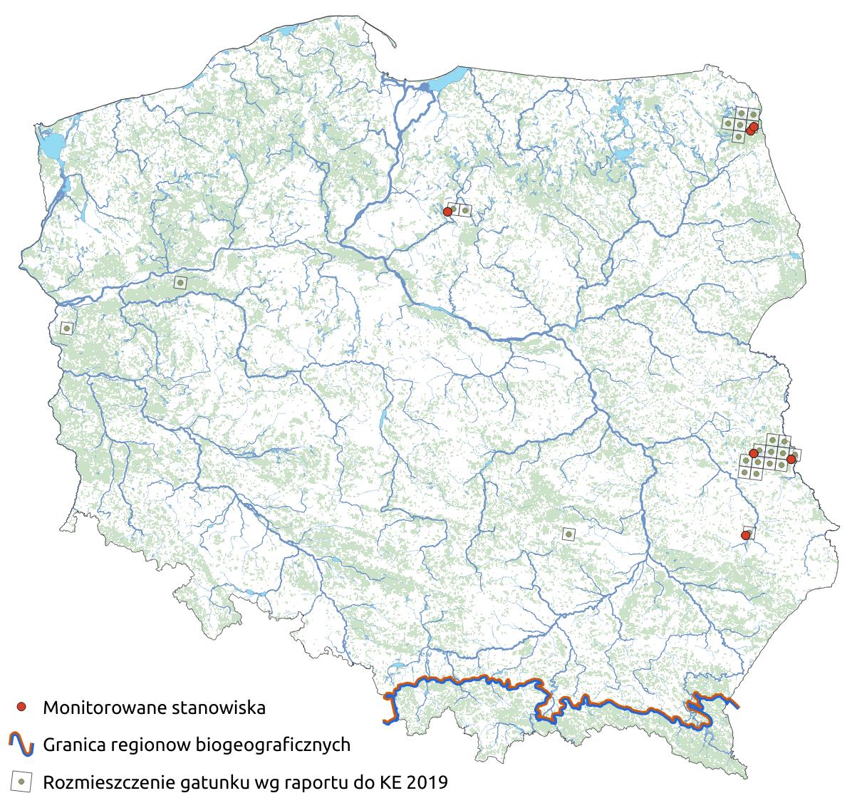Mapa przedstawiająca rozmieszczenie gatunku Aldrowanda pęcherzykowata. Kliknięcie na zdjęcie spowoduje powiększenie do rozmiarów oryginalnych