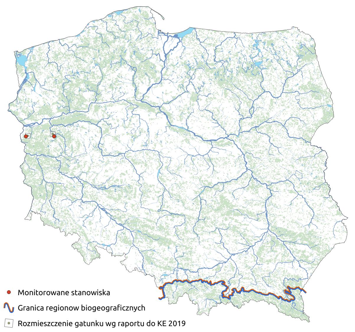 Mapa przedstawiająca rozmieszczenie gatunku Kaldezja dziewięciornikowata. Kliknięcie na zdjęcie spowoduje powiększenie do rozmiarów oryginalnych