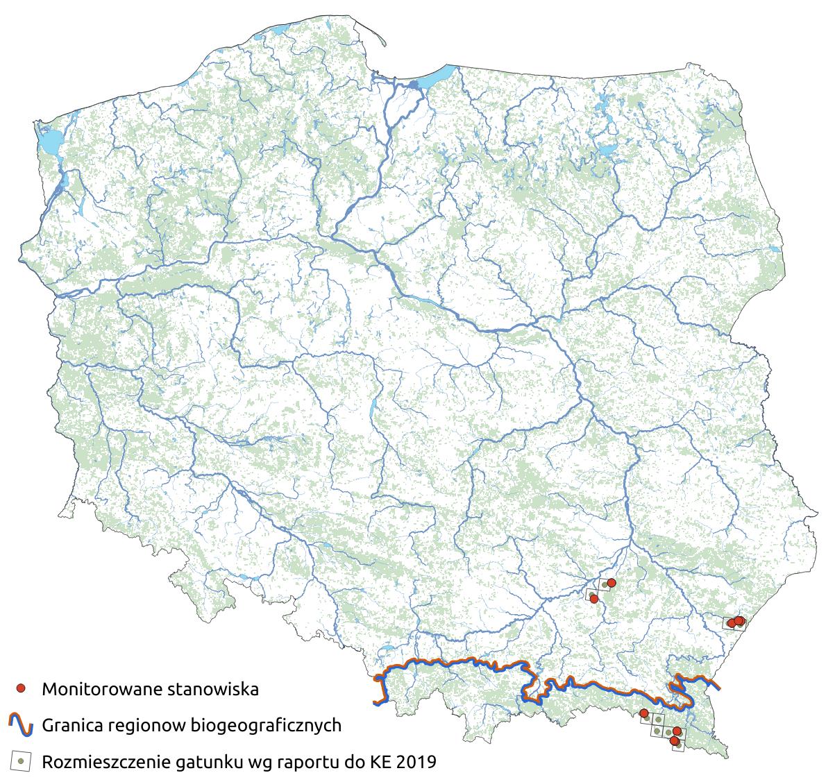 Mapa przedstawiająca rozmieszczenie gatunku Ponikło kraińskie. Kliknięcie na zdjęcie spowoduje powiększenie do rozmiarów oryginalnych