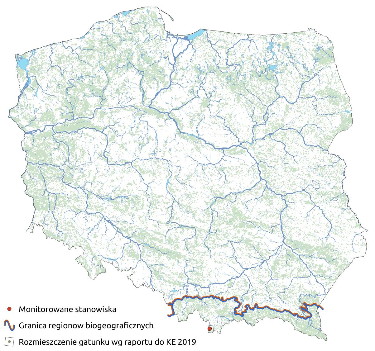 Mapa przedstawiająca rozmieszczenie gatunku Sasanka słowacka. Kliknięcie na zdjęcie spowoduje powiększenie do rozmiarów oryginalnych