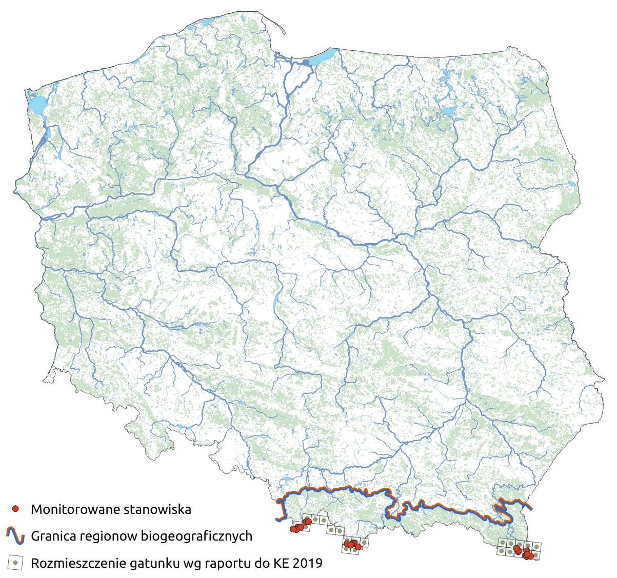Mapa przedstawiająca rozmieszczenie gatunku Dzwonek piłkowany. Kliknięcie na zdjęcie spowoduje powiększenie do rozmiarów oryginalnych