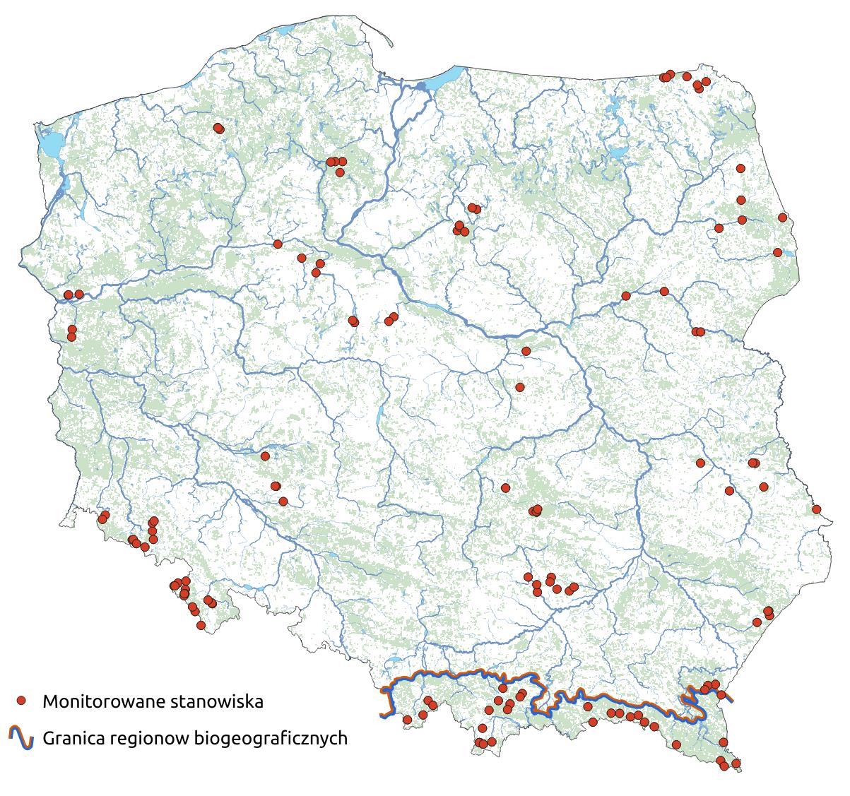 Mapa przedstawiająca występowanie siedliska Eutroficzne łąk wilgotnych. Kliknięcie na zdjęcie spowoduje powiększenie do rozmiarów oryginalnych
