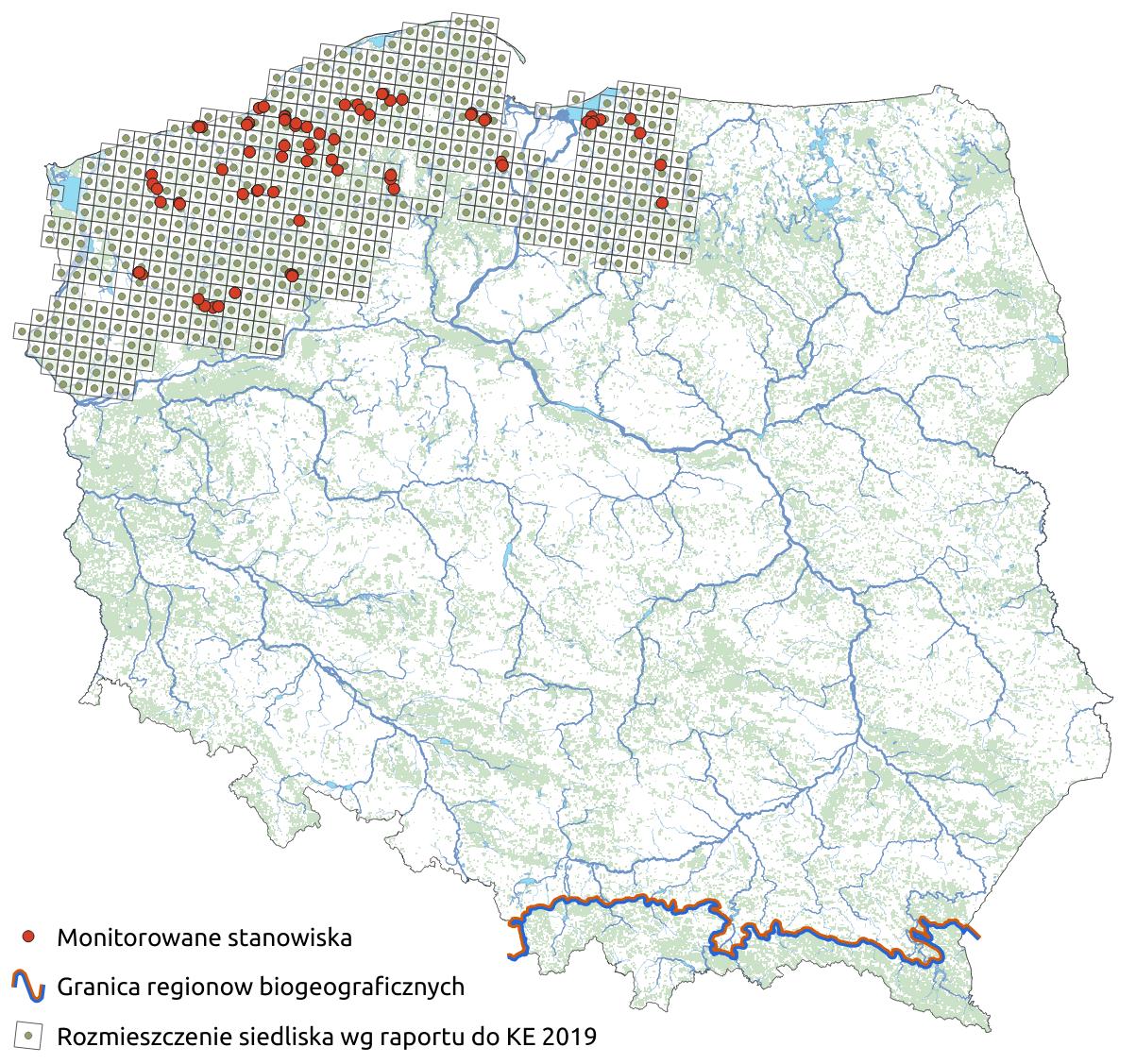 Mapa przedstawiająca występowanie siedliska Grąd subatlantycki. Kliknięcie na zdjęcie spowoduje powiększenie do rozmiarów oryginalnych