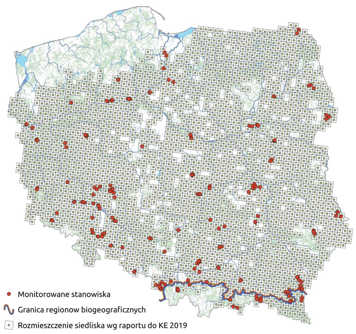 Mapa przedstawiająca występowanie grądów środkowoeuropejskich i subkontynentalnych. Kliknięcie na zdjęcie spowoduje powiększenie do rozmiarów oryginalnych