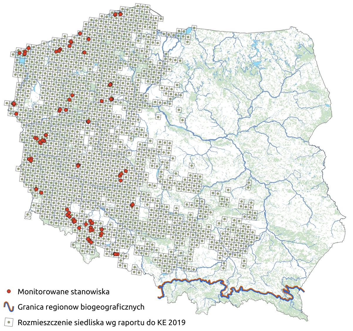 Mapa przedstawiająca występowanie pomorskich kwaśnych lasów brzozowo-dębowych. Kliknięcie na zdjęcie spowoduje powiększenie do rozmiarów oryginalnych