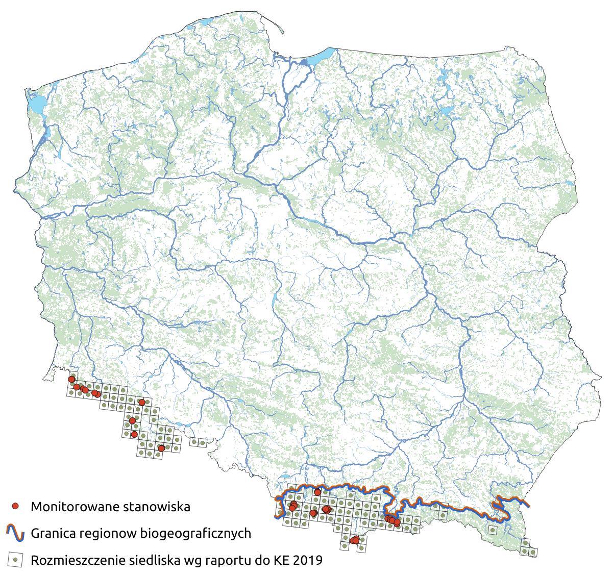 Mapa przedstawiająca występowanie górskich borów świerkowych. Kliknięcie na zdjęcie spowoduje powiększenie do rozmiarów oryginalnych