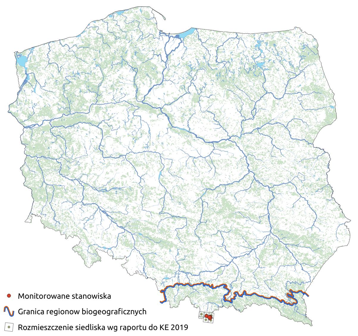 Mapa przedstawiająca występowanie górskich borów limbowo-świerkowych. Kliknięcie na zdjęcie spowoduje powiększenie do rozmiarów oryginalnych