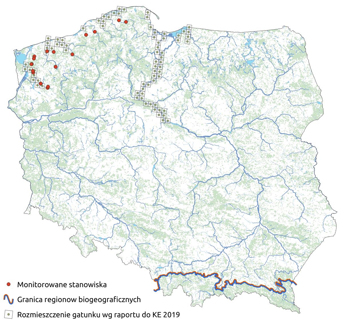 Mapa przedstawiająca rozmieszczenie gatunku minóg rzeczny. Kliknięcie na zdjęcie spowoduje powiększenie do rozmiarów oryginalnych