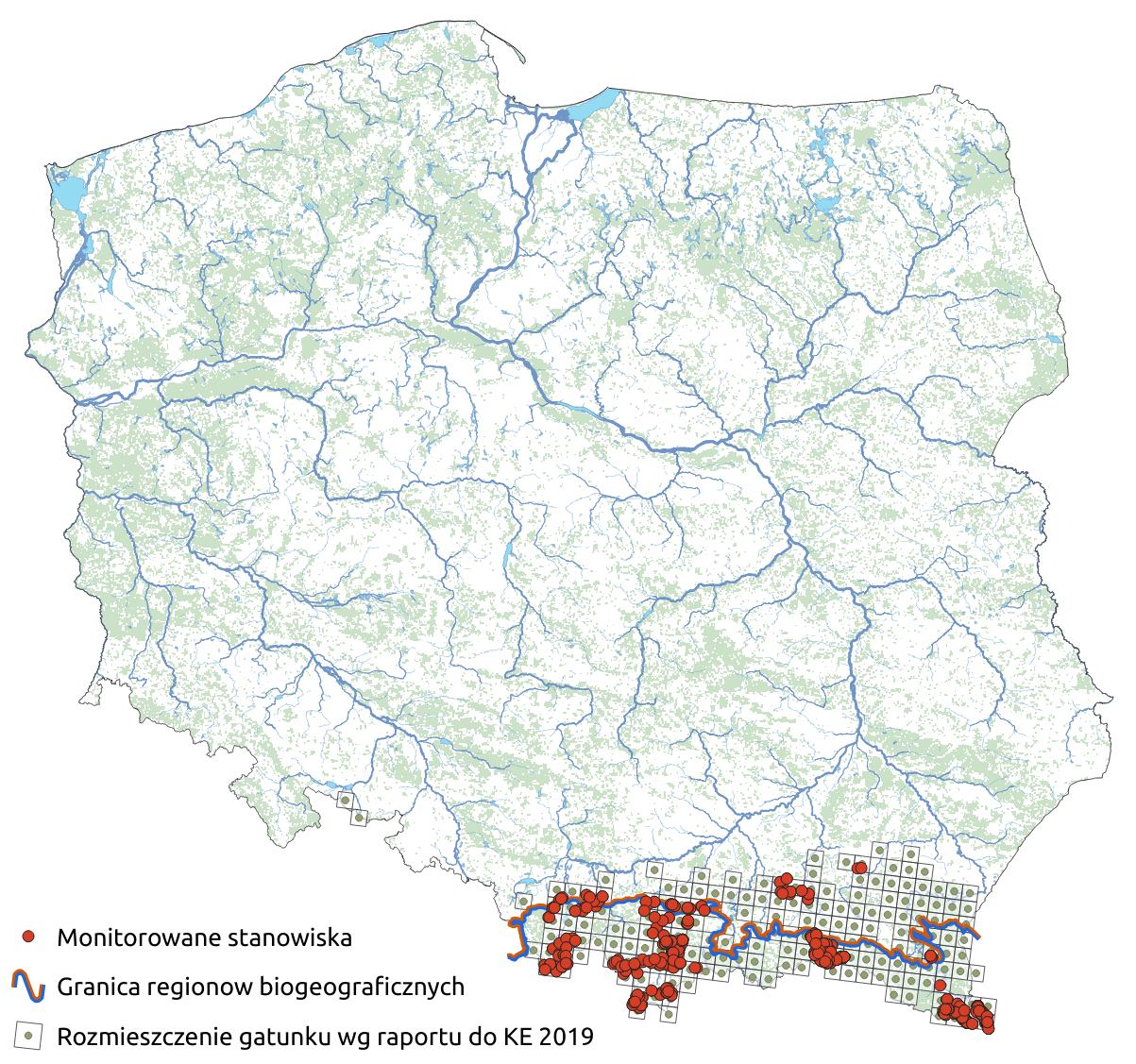 Mapa przedstawiająca rozmieszczenie gatunku kumak górski. Kliknięcie na zdjęcie spowoduje powiększenie do rozmiarów oryginalnych
