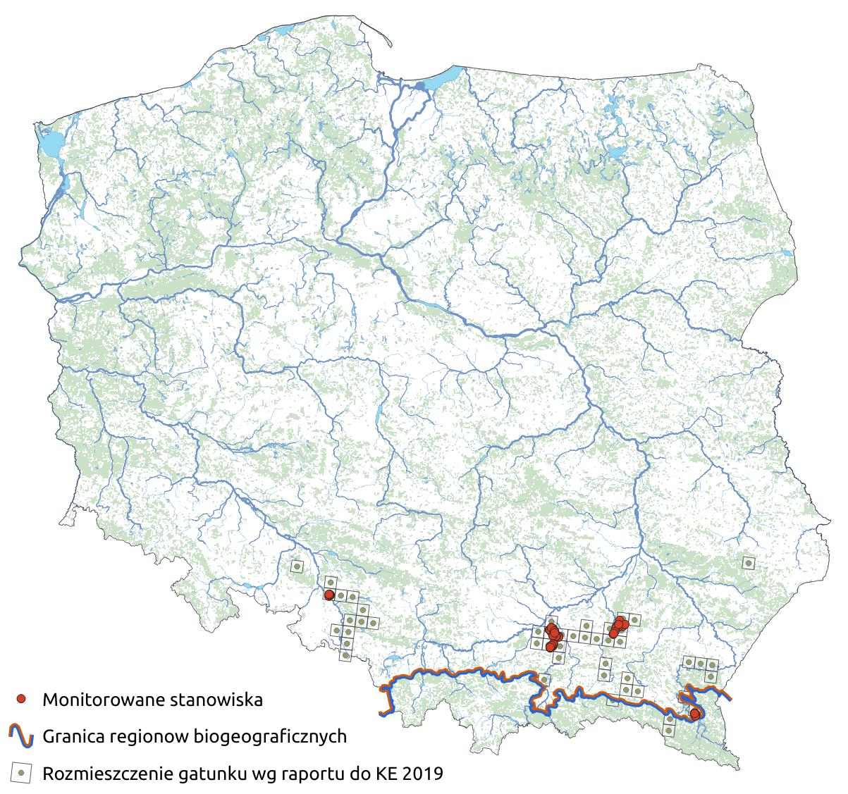 Mapa przedstawiająca rozmieszczenie gatunku żaba zwinka. Kliknięcie na zdjęcie spowoduje powiększenie do rozmiarów oryginalnych