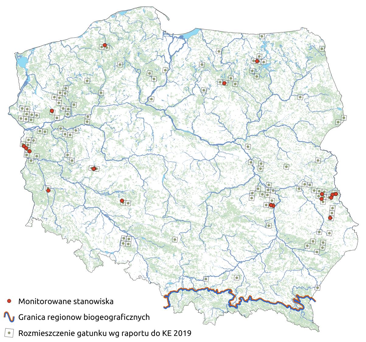 Mapa przedstawiająca rozmieszczenie gatunku żółw błotny. Kliknięcie na zdjęcie spowoduje powiększenie do rozmiarów oryginalnych