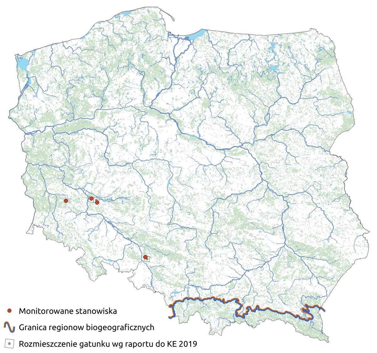 Mapa przedstawiająca rozmieszczenie gatunku suseł moręgowany. Kliknięcie na zdjęcie spowoduje powiększenie do rozmiarów oryginalnych