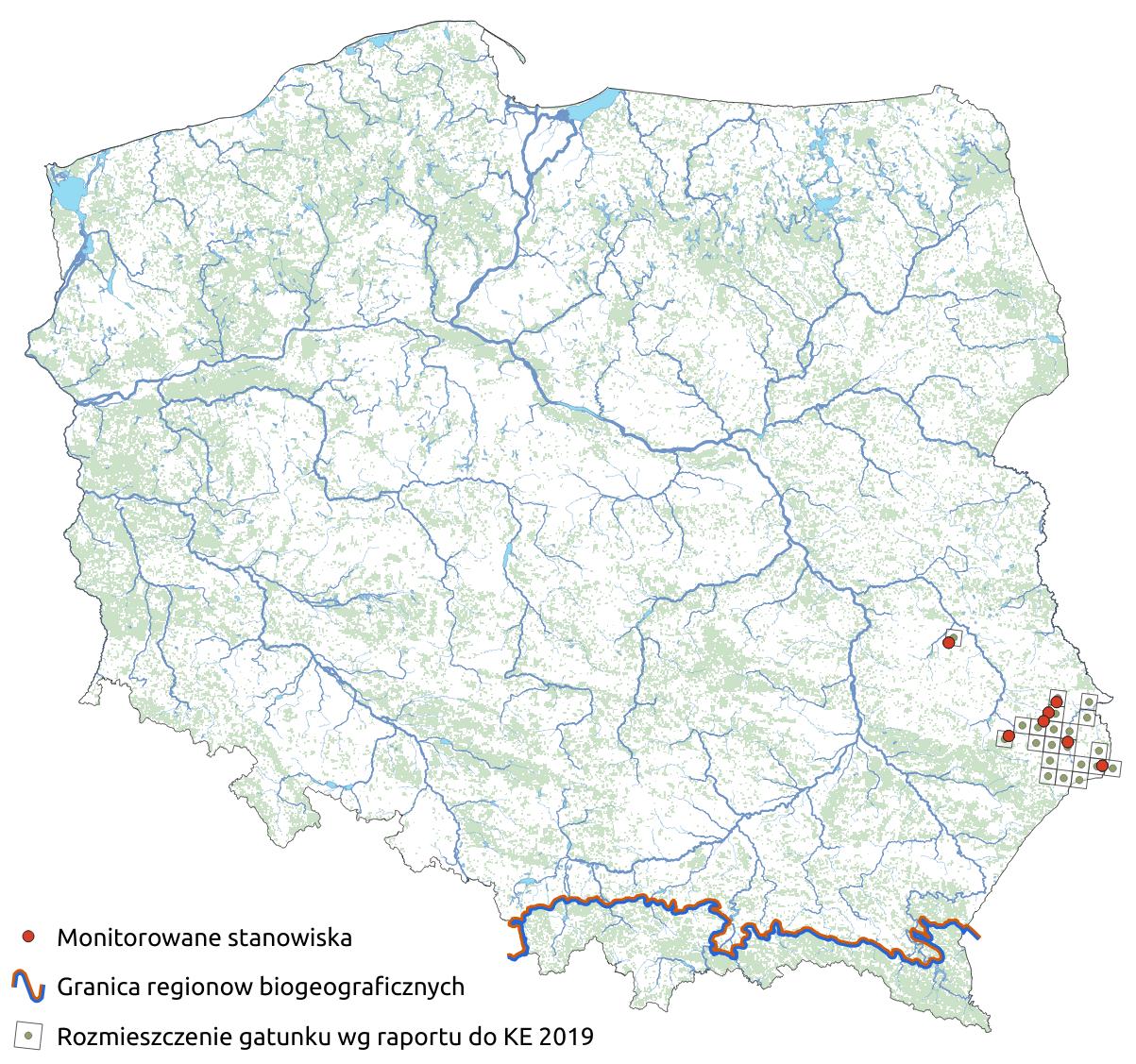 Mapa przedstawiająca rozmieszczenie gatunku suseł perełkowany. Kliknięcie na zdjęcie spowoduje powiększenie do rozmiarów oryginalnych