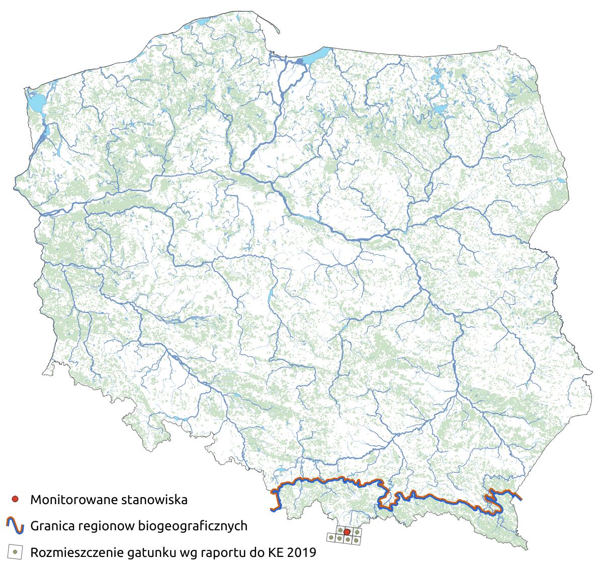 Mapa przedstawiająca rozmieszczenie gatunku świstak tatrzański. Kliknięcie na zdjęcie spowoduje powiększenie do rozmiarów oryginalnych