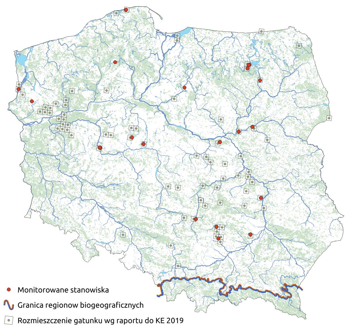 Mapa przedstawiająca rozmieszczenie gatunku zatoczek łamliwy. Kliknięcie na zdjęcie spowoduje powiększenie do rozmiarów oryginalnych