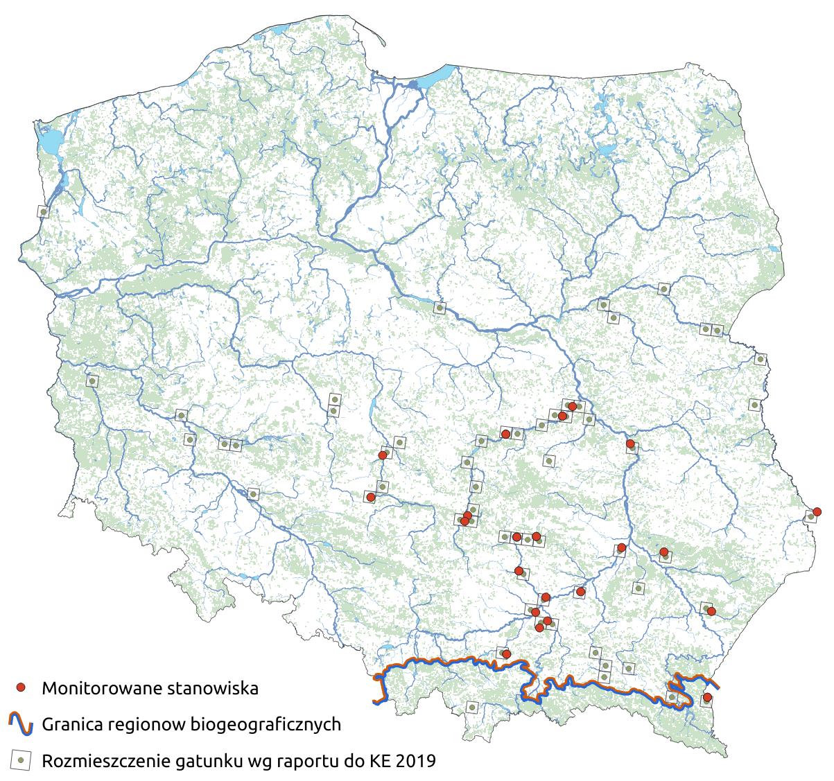 Mapa przedstawiająca rozmieszczenie gatunku koza złotawa. Kliknięcie na zdjęcie spowoduje powiększenie do rozmiarów oryginalnych