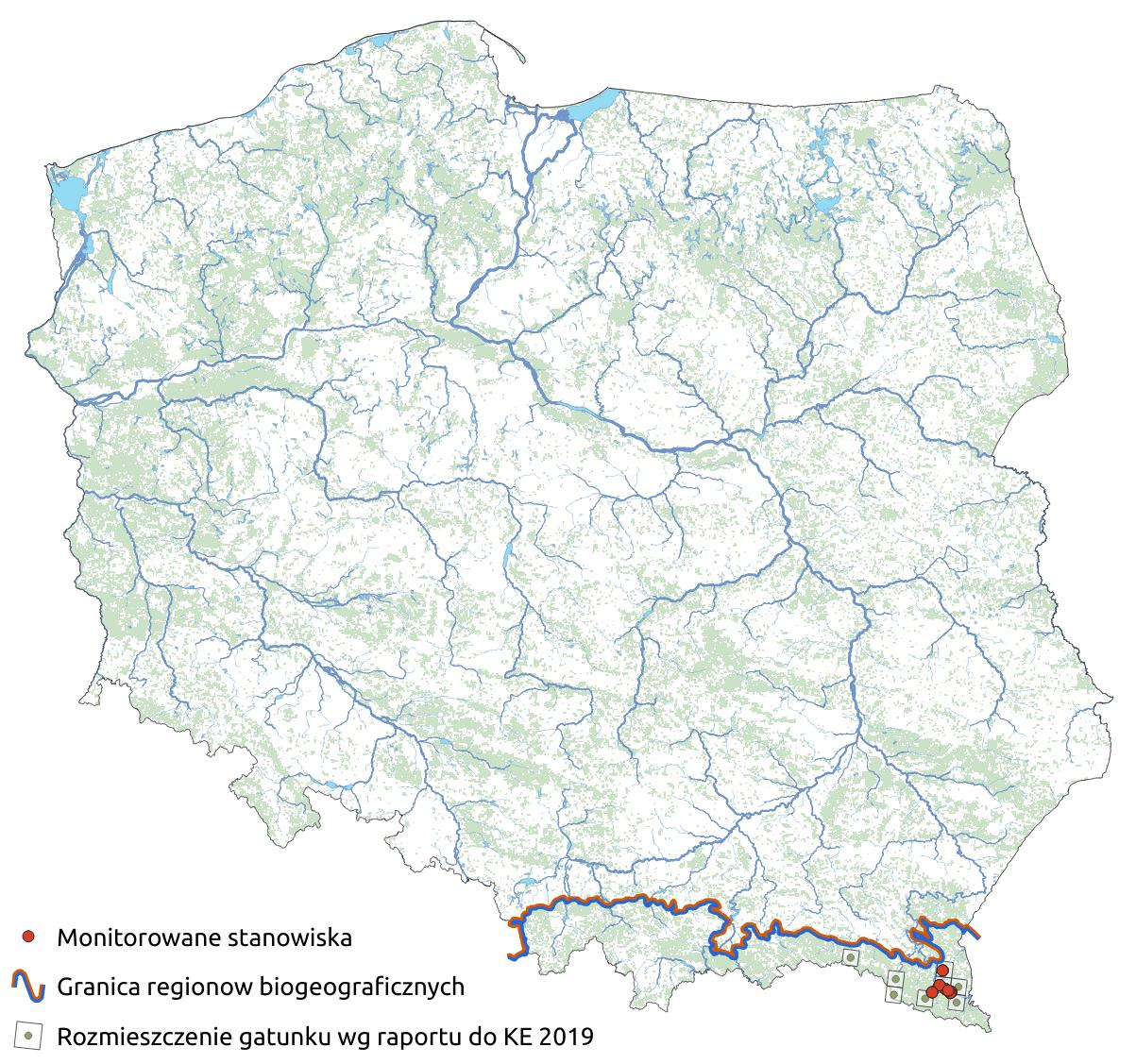 Mapa przedstawiająca rozmieszczenie gatunku wąż Eskulapa. Kliknięcie na zdjęcie spowoduje powiększenie do rozmiarów oryginalnych