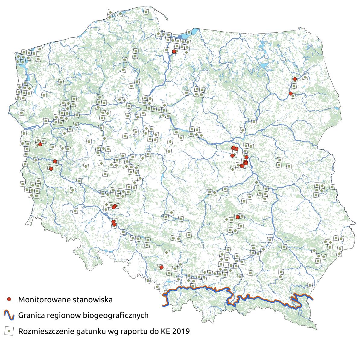 Mapa przedstawiająca rozmieszczenie gatunku żaba śmieszka. Kliknięcie na zdjęcie spowoduje powiększenie do rozmiarów oryginalnych