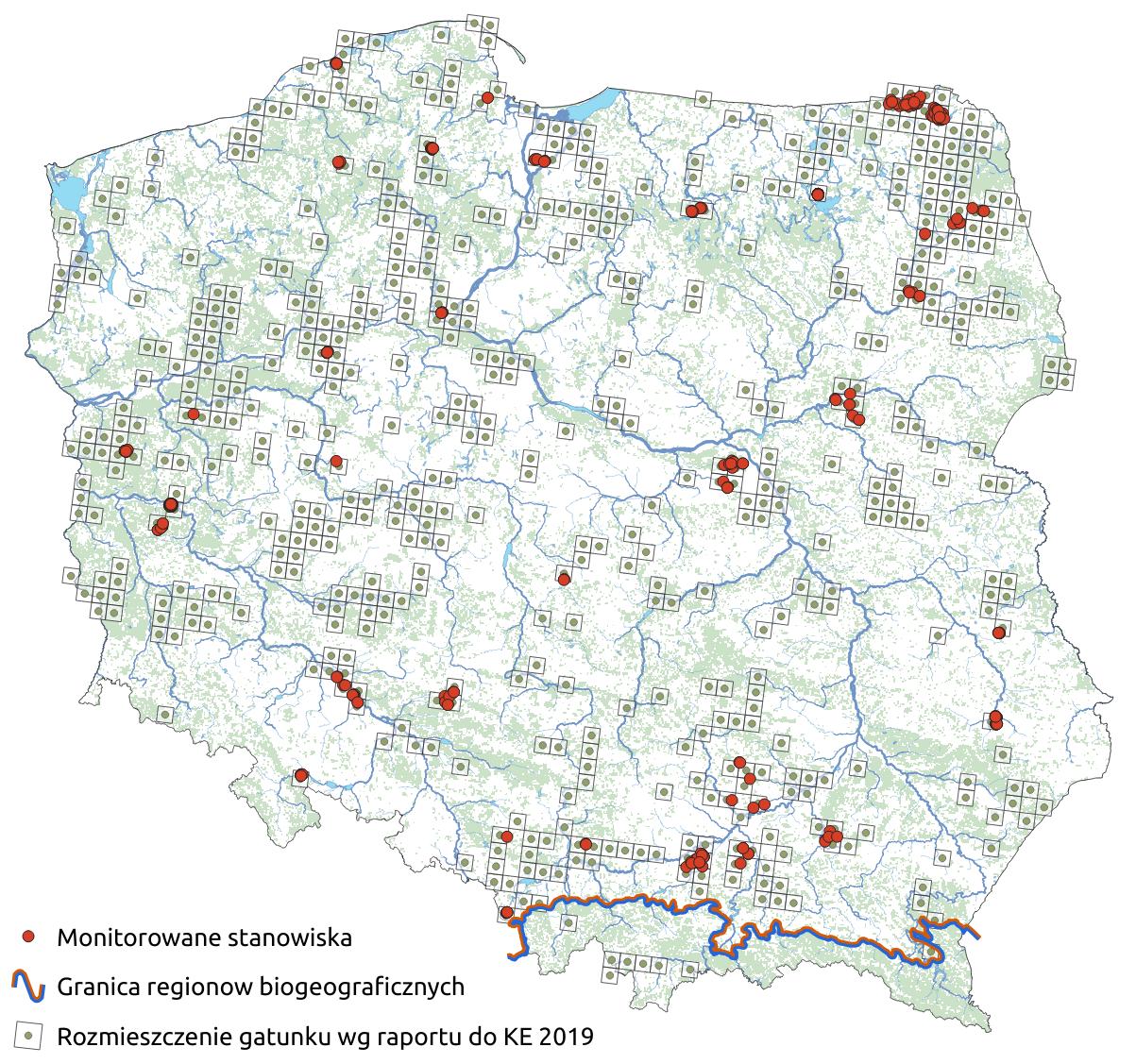 Mapa przedstawiająca rozmieszczenie gatunku żaba jeziorkowa. Kliknięcie na zdjęcie spowoduje powiększenie do rozmiarów oryginalnych